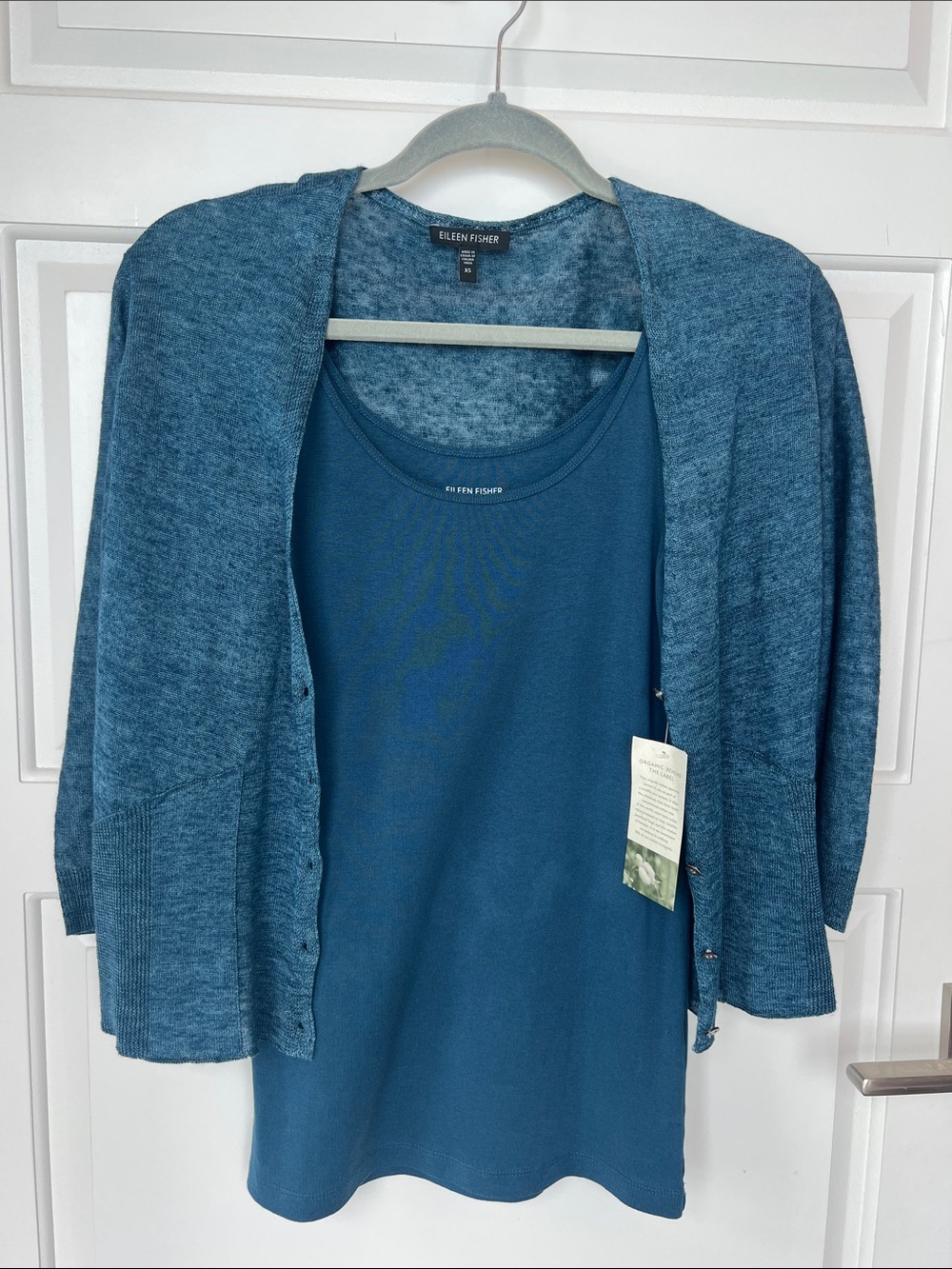 Eileen Fisher Teal Blue Cami (S Long NWT) and Lightweight Linen Cardigan (XS)